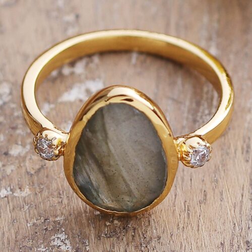 18k Gold-Plated Pear-Shaped Labradorite Cocktail Ring, 'Evening Light'