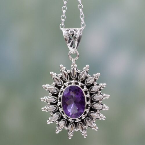 3.5 Carat Amethyst and Silver Artisan Crafted Necklace, 'Eternal Radiance'