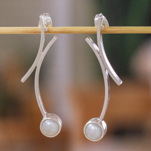 950 Silver Cultured Pearl Drop Earrings from Mexico, 'Curvy Beauty'