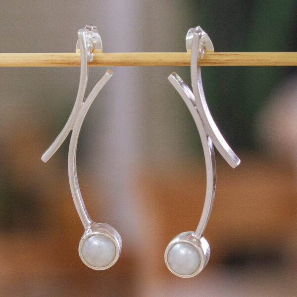 950 Silver Cultured Pearl Drop Earrings from Mexico, 'Curvy Beauty' 950 Silver Cultured Pearl Drop Earrings from Mexico, 'Curvy Beauty'