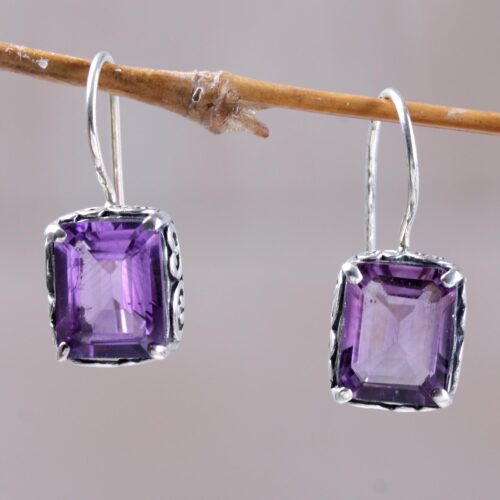 Amethyst Drop Earrings Handmade in Indonesia, 'Imagine'
