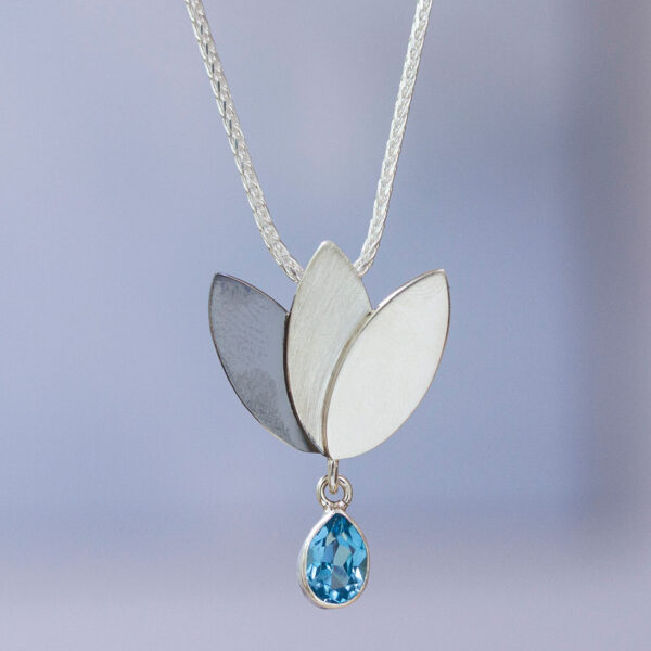 Artisan Crafted Floral Fine Silver Blue Topaz Necklace, 'Mixtec Tulip' Artisan Crafted Floral Fine Silver Blue Topaz Necklace, 'Mixtec Tulip'