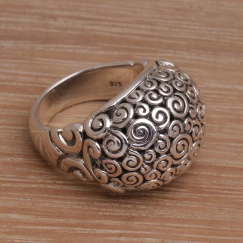 Artisan Jewelry Sterling Silver Domed Ring, 'Cloud Bubble'
