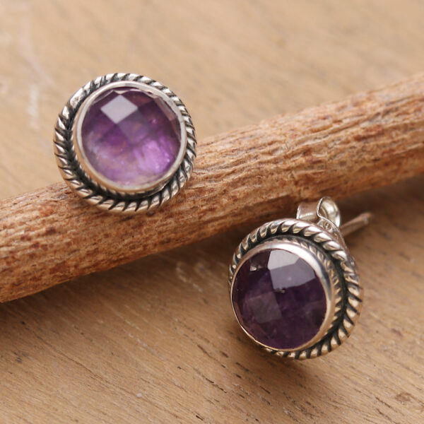 Birthstone Faceted Amethyst Stud Earrings Made in India, 'Gracious Purple' Birthstone Faceted Amethyst Stud Earrings Made in India, 'Gracious Purple'