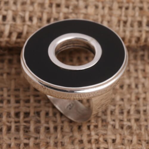 Black Resin and Sterling Silver Cocktail Ring, 'In the Round - Black'
