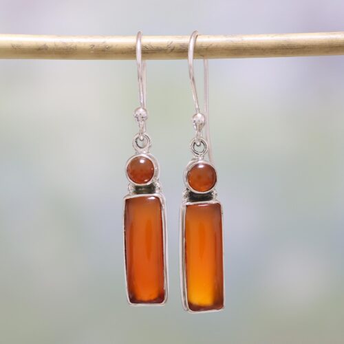 Carnelian and Sterling Silver Dangle Earrings from India, 'Radiant Allure'