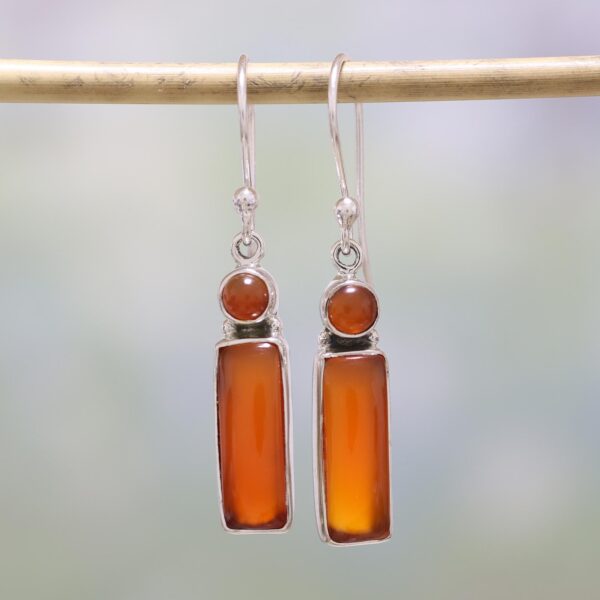 Carnelian and Sterling Silver Dangle Earrings from India, 'Radiant Allure'