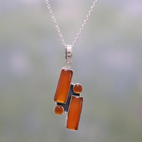 Carnelian and Sterling Silver Pendant Necklace from India, 'Radiant Allure'
