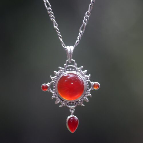 Carnelian Sterling Silver Pendant Necklace, 'Radiant Sun'