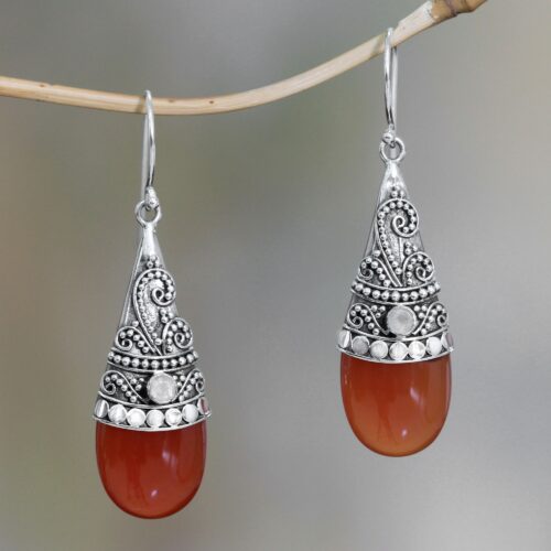 Chalcedony and rainbow moonstone dangle earrings, 'Bali Tradition'