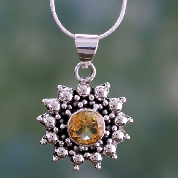 Citrine Necklace Artisan Sterling Silver Jewelry from India, 'Star'