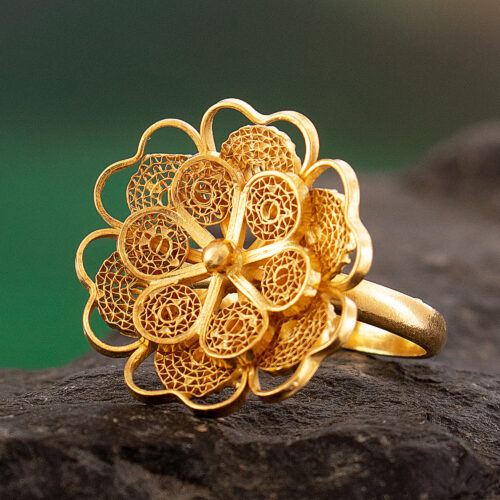 Collectible Gold Plated Filigree Cocktail Ring, 'Yellow Rose'