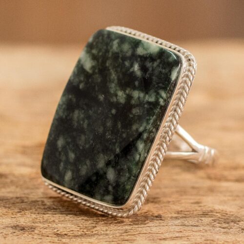 Collectible Modern Jade Sterling Silver Cocktail Ring, 'Maya Princess'
