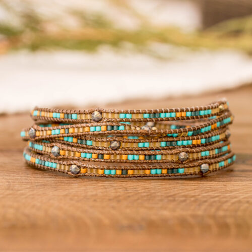 Colorful Handcrafted Wrap Bracelet with Onyx and Glass Beads, 'Stones of Destiny'