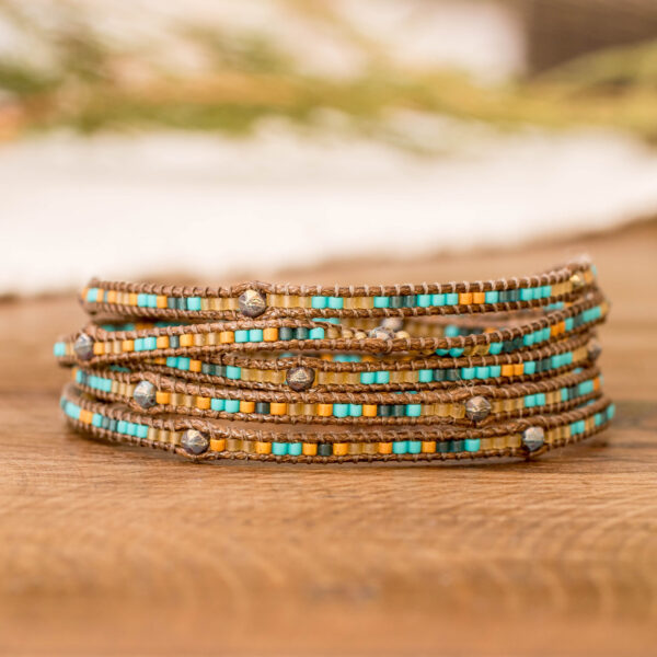 Colorful Handcrafted Wrap Bracelet with Onyx and Glass Beads, 'Stones of Destiny'