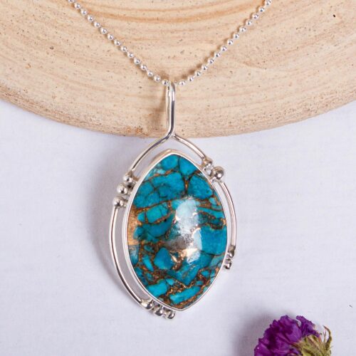 Composite Turquoise and Taxco Silver Pendant Necklace, 'Taxco Legend'