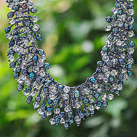 Cultured pearl and glass beaded waterfall necklace, Rain of Mystery