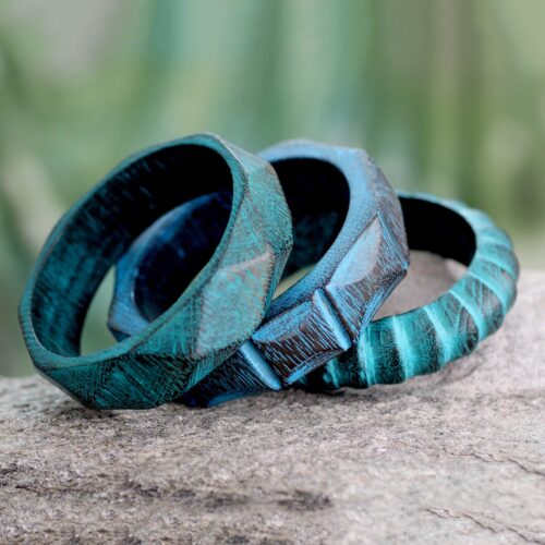 Fair Trade Mango Wood Bangle Bracelets (Set of 3), 'Turquoise Treasure'