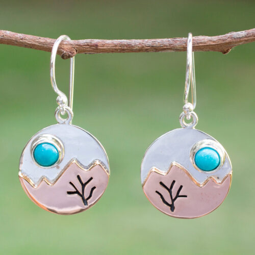 Fair Trade Taxco Silver and Turquoise Earrings, 'Taxco at Dusk'