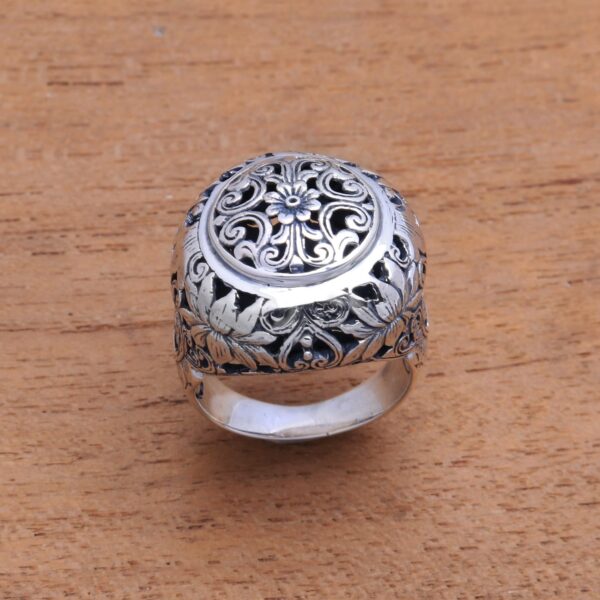 Floral Sterling Silver Domed Ring from Bali, 'Garden Dome' Floral Sterling Silver Domed Ring from Bali, 'Garden Dome'