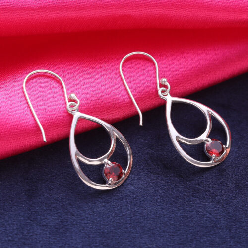 Garnet and Sterling Silver Double Teardrop Dangle Earrings, 'Dawn's Dew'