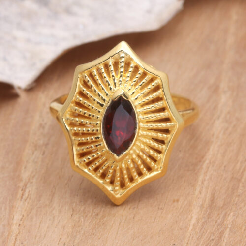 Garnet Ring in 18k Gold-Plated Silver, 'The Webs We Weave'