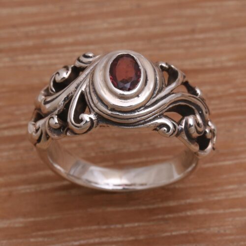 Garnet solitaire ring, 'Good Morning'