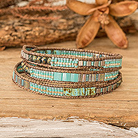 Glass beaded wrap bracelet, Mayan Monolith