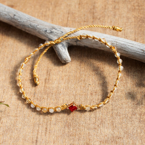 Gold-Accented Quartz Recycled Glass Macrame Pendant Bracelet, 'Be Trendy'