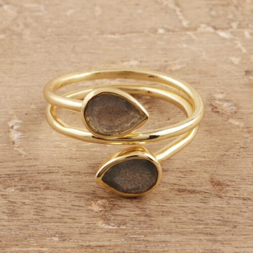 Gold Plated Labradorite Wrap Ring from India, 'Golden Aurora'