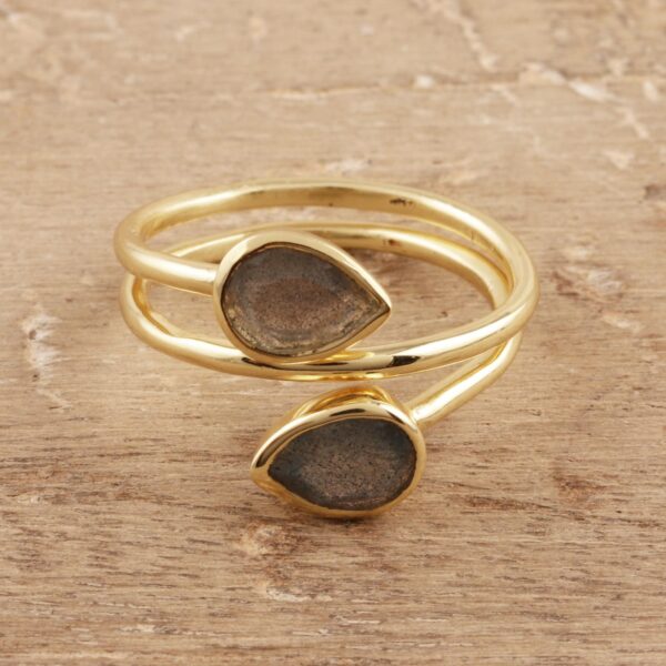 Gold Plated Labradorite Wrap Ring from India, 'Golden Aurora'