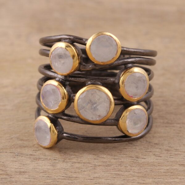 Gold Plated Sterling Silver Rainbow Moonstone Cocktail Ring, 'Dewy Morn'
