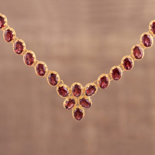 Gold Vermeil Garnet Link Necklace Handcrafted in India, 'Cherry Garland'