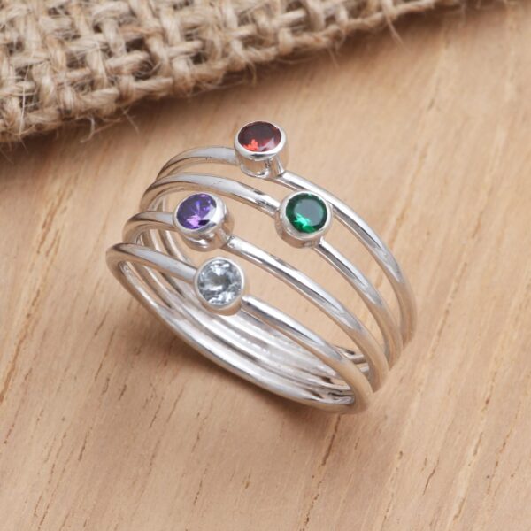Hand Crafted Amethyst and Garnet Ring, 'Rainbow Stepping Stones'