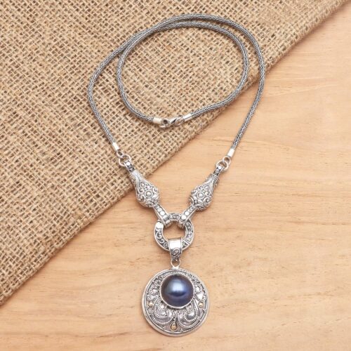 Hand Crafted Cultured Mabe Pearl Pendant Necklace from Bali, 'Ocean Heart'