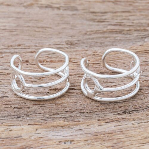 Hand Crafted Sterling Silver Ear Cuffs, 'A Little Fun'
