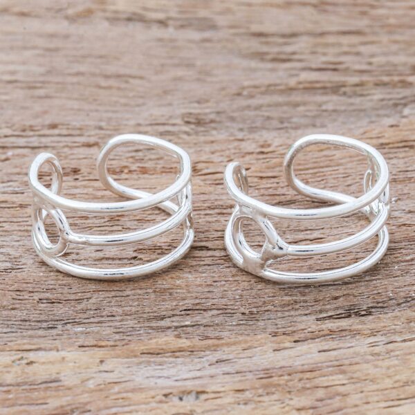 Hand Crafted Sterling Silver Ear Cuffs, 'A Little Fun'