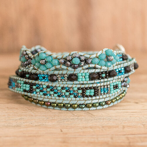 Handcrafted Beaded Positive Energy Long Wrap Bracelet, 'Gratitude'