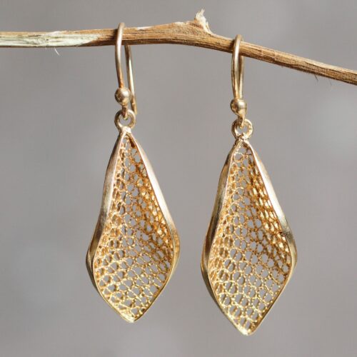 Handcrafted Filigree Gold Vermeil Earrings, 'Emerging'
