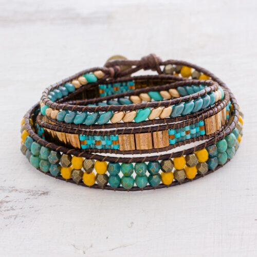 Handcrafted Glass Beaded Wrap Bracelet from Guatemala, 'Santiago Atitlan Journey'