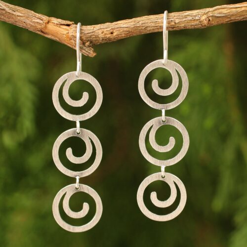 Handcrafted Modern Sterling Silver Dangle Earrings, 'Endless Energy'
