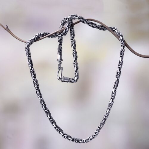 Handcrafted Sterling Silver Chain Necklace from Bali, 'Black Python'