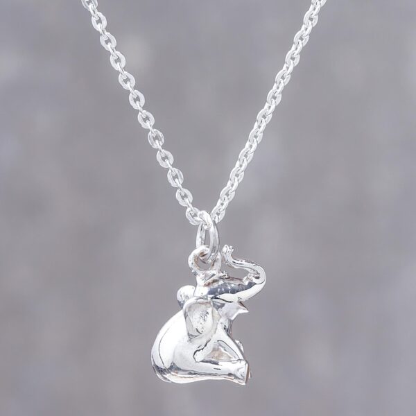 Handcrafted Sterling Silver Pendant Necklace, 'Laughing Elephant' Handcrafted Sterling Silver Pendant Necklace, 'Laughing Elephant'