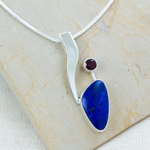 Handmade Modern Fine Silver & Sterling Lapis Lazuli Necklace, 'Being Bold'