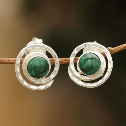 Handmade Sterling Silver Chrysocolla Earrings, 'Cuzco Aura'