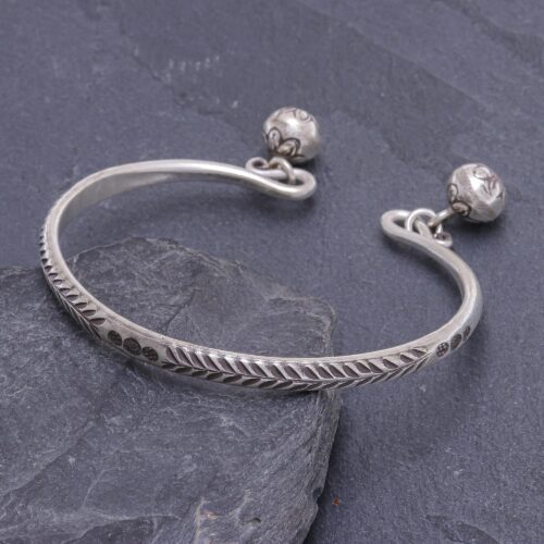 Handmade Sterling Silver Floral Cuff Bracelet, 'Bells Ring'