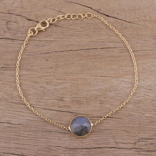 Handmade Vermeil Labradorite Pendant Bracelet from India, 'Mesmerizing Night'