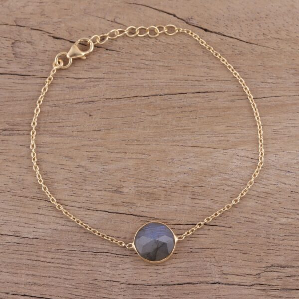 Handmade Vermeil Labradorite Pendant Bracelet from India, 'Mesmerizing Night'