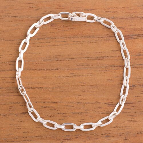 High-Polish Sterling Silver Link Bracelet from Peru, 'Minimalist Flair'