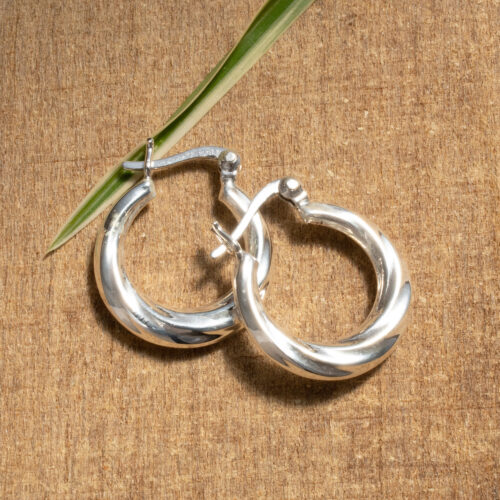 High-Polished Minimalist 925 Sterling Silver Hoop Earrings, 'Luminous Cycles'